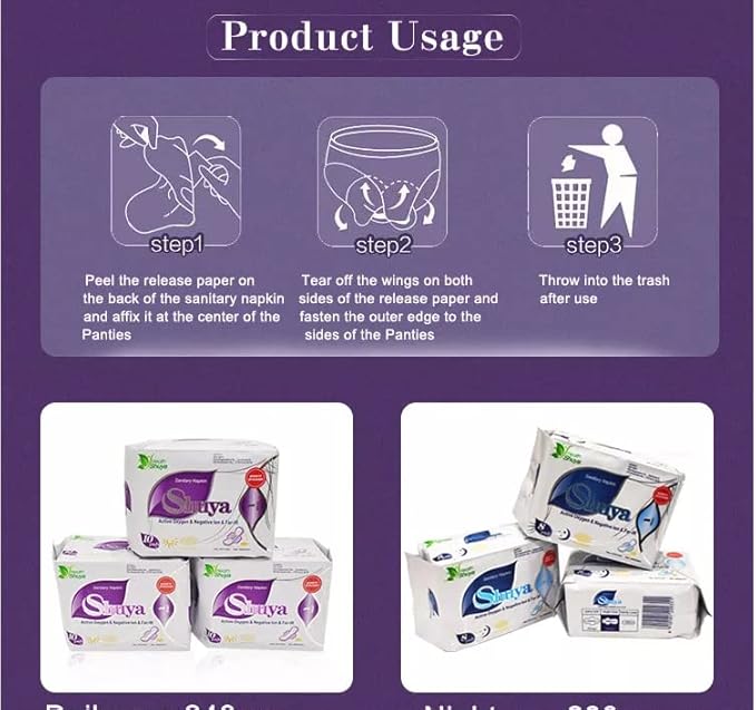 SHUYA Patented Anion Soft Breathable Sanitary Pads and Panty Liners Combination Suit Package Scented-96Count (Packs of 8)