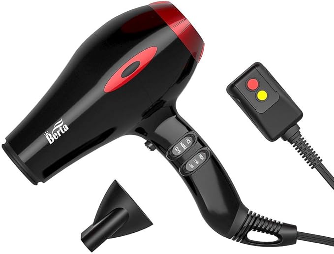 BERTA 1875W Professional Salon Hair Dryer Negative Ionic Blow Dryer 2 Speed 3 Heat Settings Cool Button with AC Motor Concentrator Nozzle &amp Diffuser &amp Comb