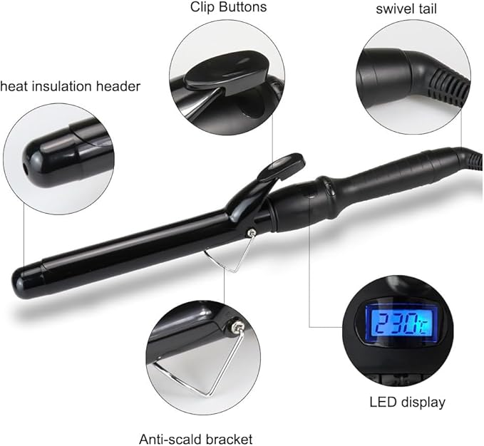 DONGXIAO Curling Iron with Clamp Curler for Long Hair Curling Iron 38mm Ceramic Curling Iron 19mm Curling Iron Ceramic Glass Curler (Size:32MM)