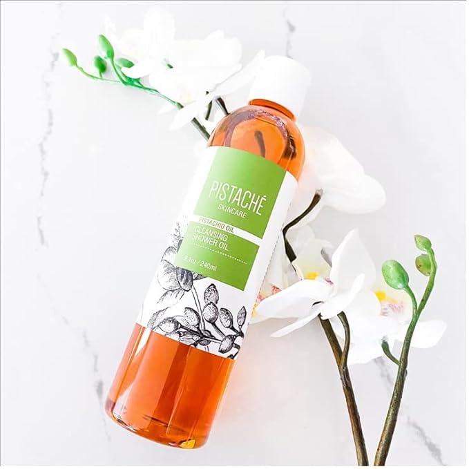 Pistaché Skincare Pistachio Oil Cleansing Shower Oil | Oil-to-Foam Formula | Moisturizing &amp Nourishing Body Wash with Vitamin E &amp Antioxidants 8.1 oz