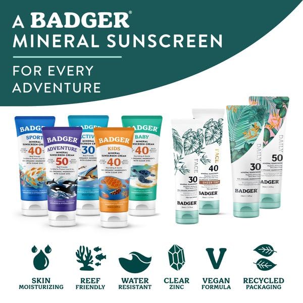 Badger Sport Mineral Sunscreen SPF 40 and SPF 40 Tinted Sunscreen for Face