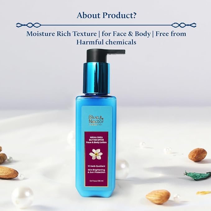 Blue Nectar Cocoa Butter Nargis Body Sunscreen Lotion with SPF 30 PA ++ - No Parabens Silicones Mineral Oil Color (10 Herbs 6.7 Fl oz)