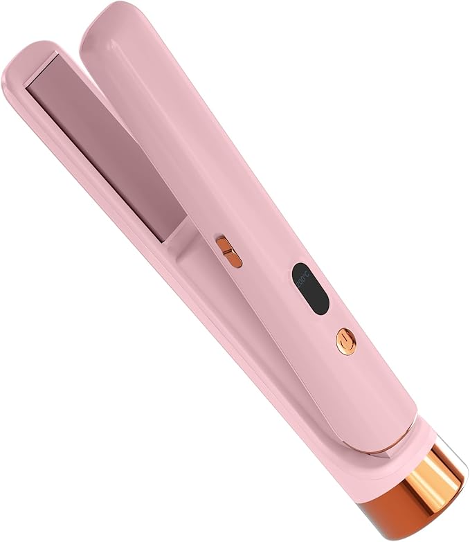 Cordless Hair Straightener Portable Travel Rechargeable Flat Iron Fast Heating Adjustable Temperature for Professional Straightening &amp Curling – Portable and Travel-Friendly (Light Pink)
