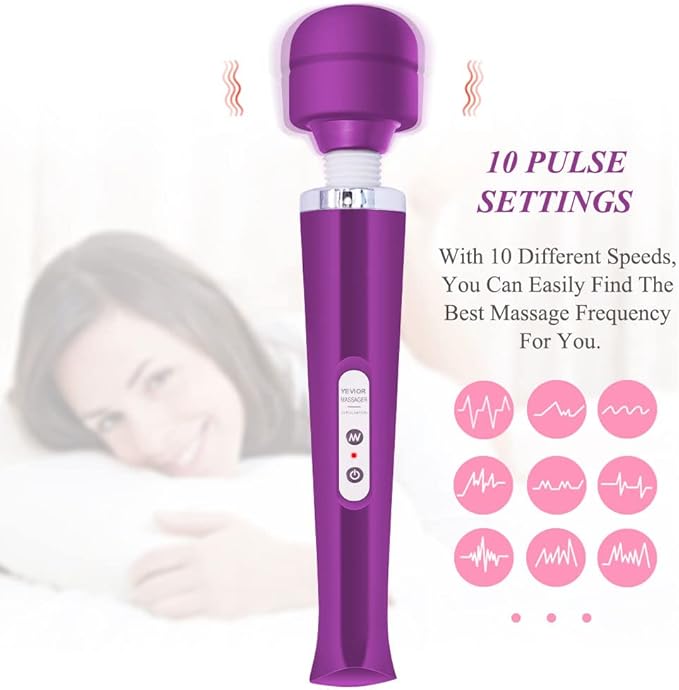 YEVIOR Cordless Personal Electric Massager with 10 Powerful Pulse Settings Rechargeable Handheld Back Massager for Deep Muscles Pain Relief (Purple)