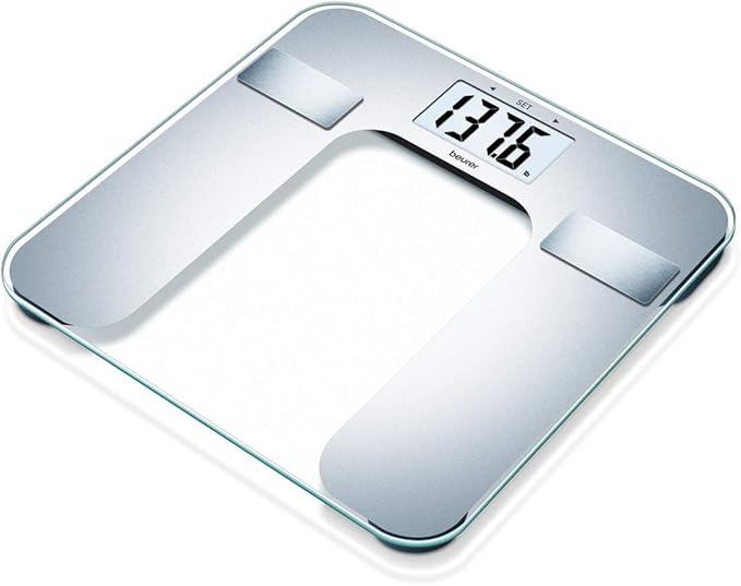 Beurer Body Fat Analyzer BMI Multi-User &amp Recognition Digital Bathroom Weight Scale XL Display BF130 Silver