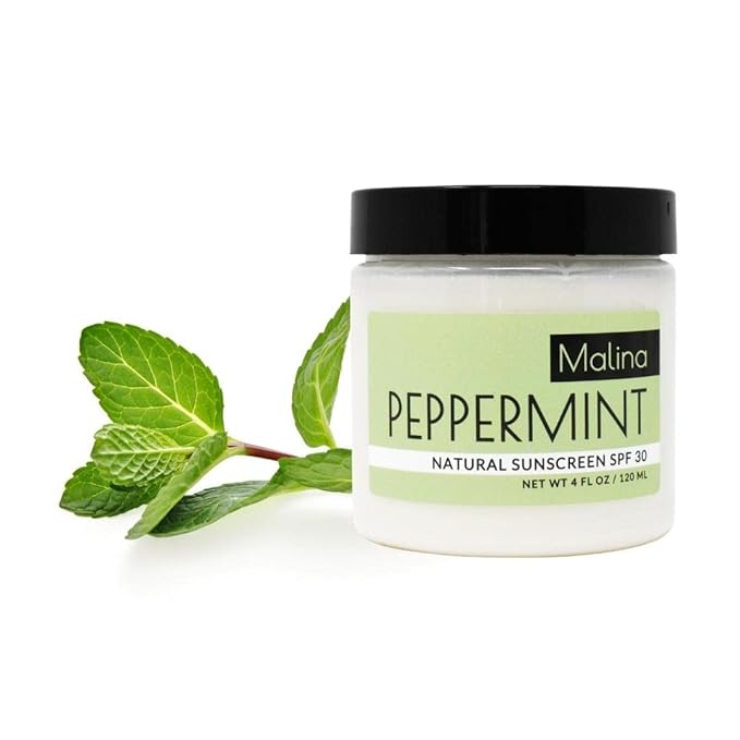 Malina™ Organic Peppermint Natural Sunscreen | SPF 30+ | Nontoxic | Baby-Safe | Reef-Safe | No Preservatives | No Synthetic Fragrance | Made With Pure Essential Oil (4 FL Oz)