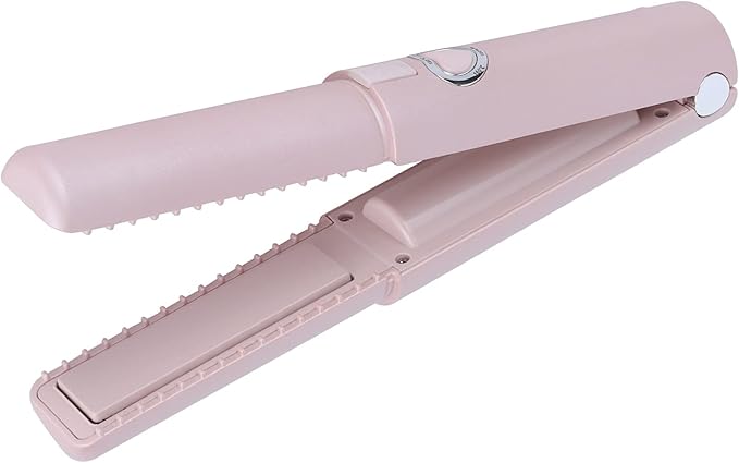 Mini Portable Flat Iron Negative Ion Home Flat Iron CurlerHair Straightening Iron Curls Bangs Worldwide Use for Travel (Pink)