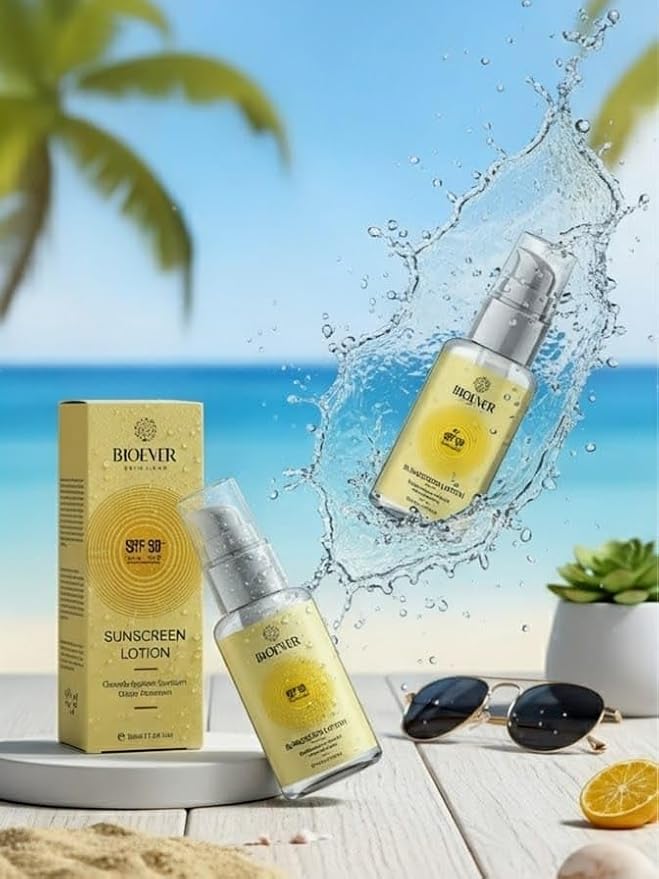 Bio.ever Sunscreen Lotion SPF 50 UVA UVB Blue Light Protection Prevents Tanning Hydrates &amp Nourishes Water Resistant