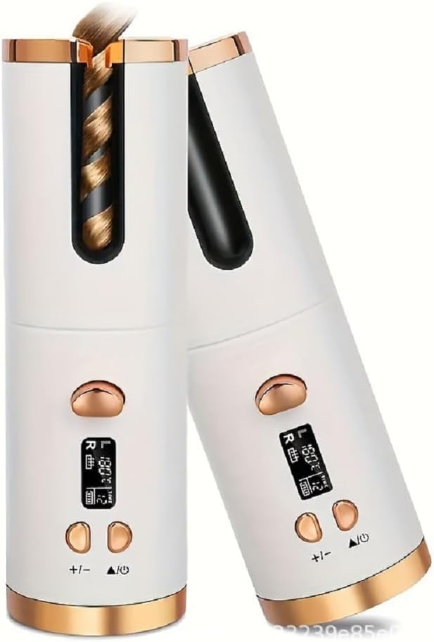 Wireless Portable Curling Iron Automatically Turns Off in Ten Minutes 6-Speed Temperature Adjustment LED Screen Suitable for Long and Short Hair (White)