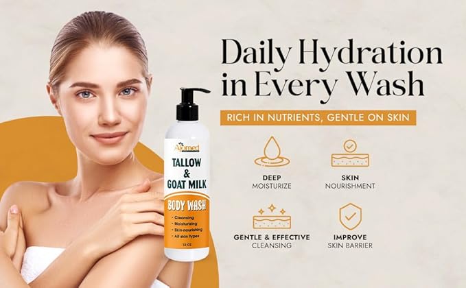 Tallow &amp Goat Milk Body Wash handmede body soap Moisturizing and Cleansing for All Skin Types 12 oz (Regular)