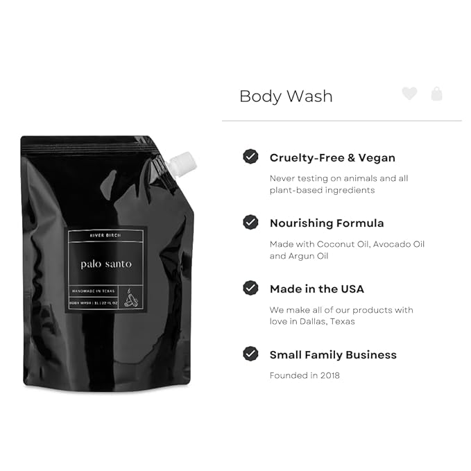 River Birch Palo Santo Scented Natural Body Wash Refill - Handmade Moisturizing Body Wash Luxury Scented Hydrating Soap - Vegan and Non-Toxic - 32 Fl Oz
