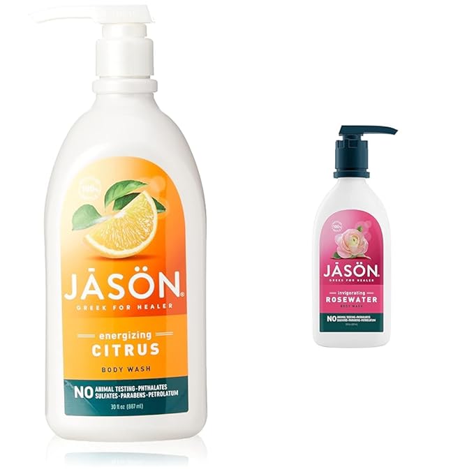 JASON Natural Body Wash &amp Shower Gel Revitalizing Citrus 30 Oz and Invigorating Rosewater 30 Oz (Pack of 1)