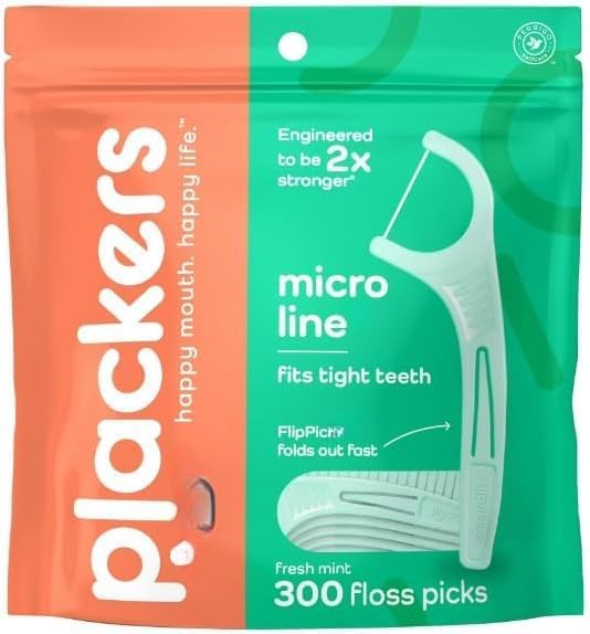 (3 Pack) Pl-Ackers Micro Mint Dental Floss Picks Fresh Mint ~ (300 Count)