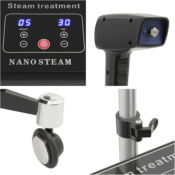 Professional Nano Hair Steamer Machine 1200W Standing Hair Steamer for Deep Conditioning w/ 10-Level Mist &amp Adjustable Height LED Touch Screen &amp 500ml Water Tank (Black)
