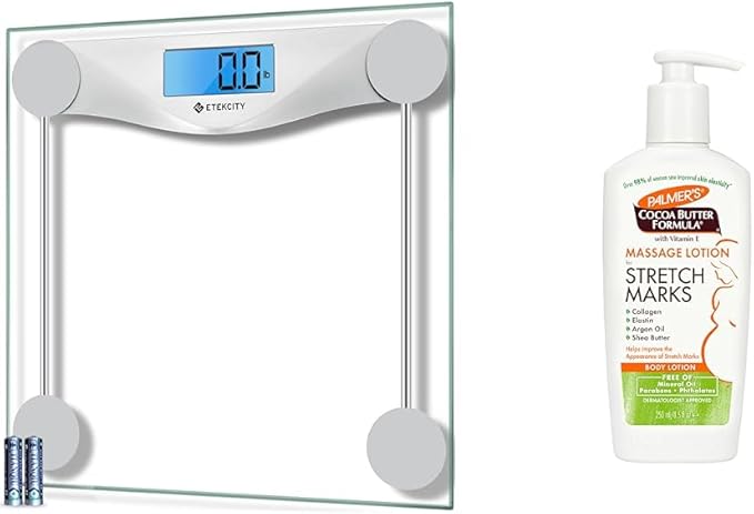 Etekcity 400lb Bathroom Body Weight Scale and Palmer's Cocoa Butter 8.5oz Stretch Mark Massage Lotion Pregnancy Skin Care