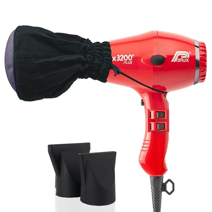Parlux 3200 Plus Red Hair Dryer + M Hair Designs Metal Mesh Diffuser (Bundle) – Professional Ionic Blow Dryer for Fast Drying Frizz Control &amp Voluminous Styling