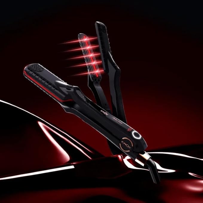 Croc Master Infrared Black Titanium Flat Iron 1.5” – Professional Hair Straightener with Patented Infrared Technology Digital Temperature Control (280–450°F) Negative Ion Technology Dual Voltage