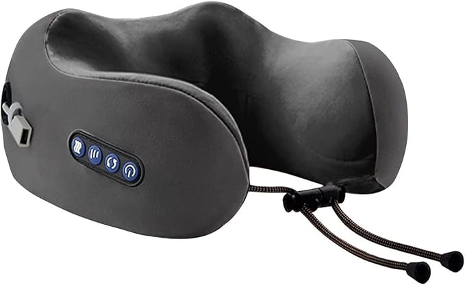 LIPPSY Neck Massager Travel Pillows U-Shaped Memory Foam Neck Pillows &amp Electric Massager for Muscle Shoulder Cervical Pain Stress Relief for Home Office Airplane (Black) (Color : Black)