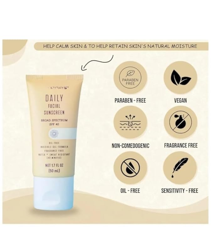 Generic Trader Jo Daily Facial Sunscreen Broad Spectrum SPF40 oil free invisible gel formula fragrance free water + Sweat Resistance (3 Pack)