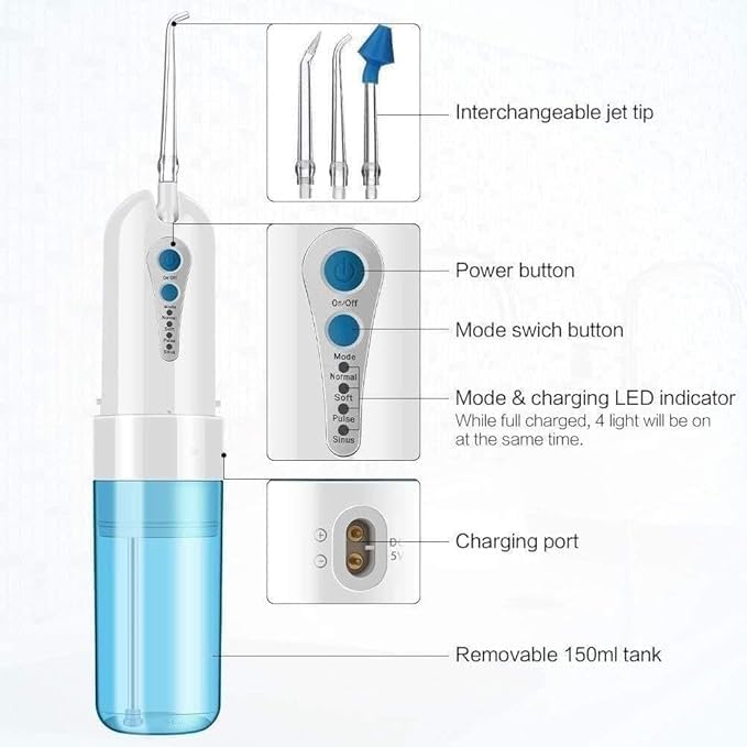Water Flosser Professional Cordless Dental Oral Irrigator Portable Water Tank and Rechargeable IPX7 Waterproof 4 Modes Water Flosser for Home and Travel Braces &amp Bridges Care