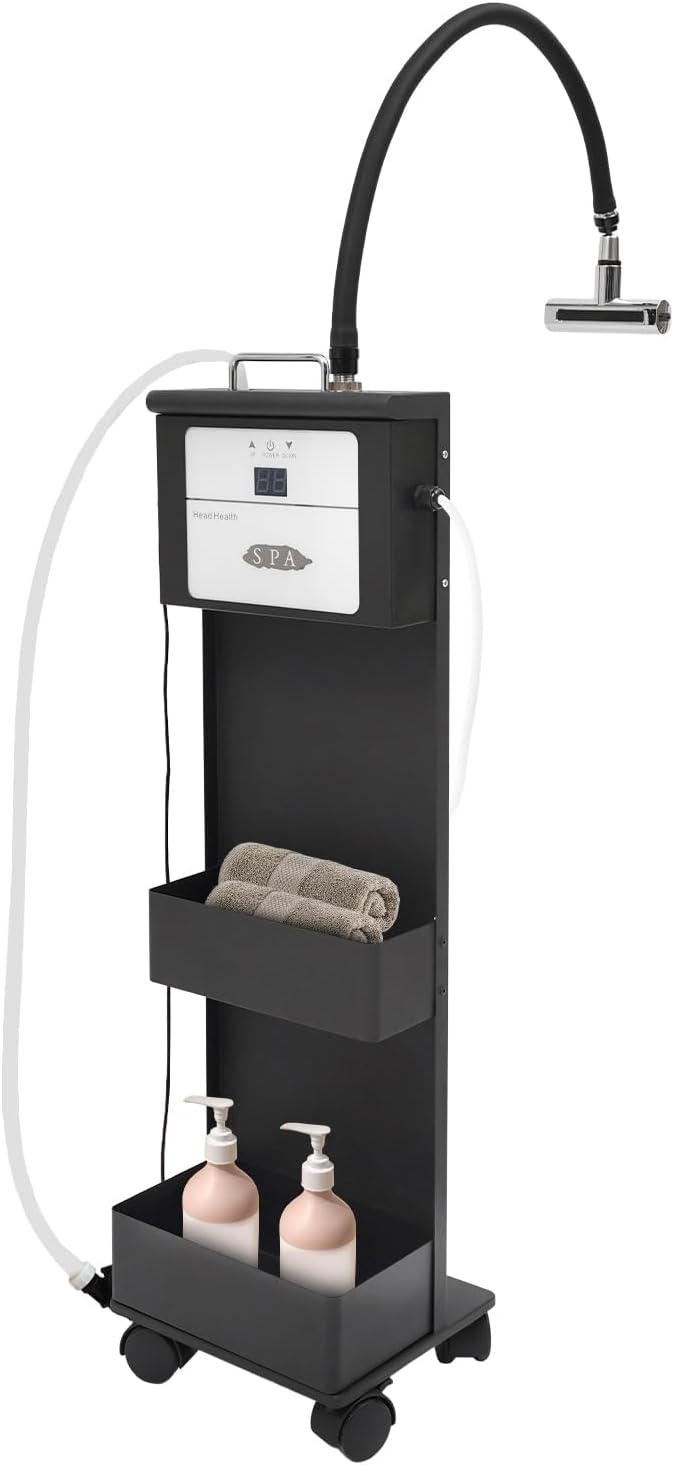 Professional Head Spa Machine with Constant Temperature &amp Waterfall Flow | All-in-One Mobile Head Spa System with 360° Hose for Salon-Grade Scalp Care at Home (Four-Sided Water Outlets)