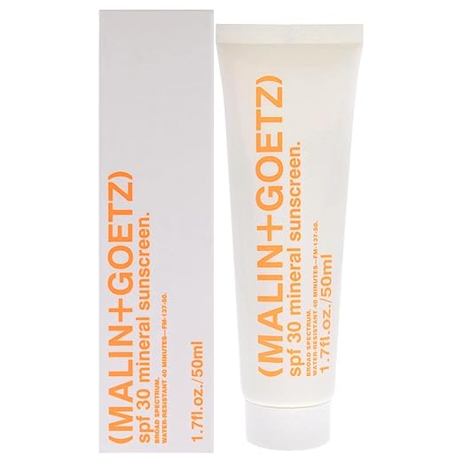 MALIN+GOETZ SPF 30 Mineral Sunscreen | Face &amp Body Broad Spectrum Sun Protection with Zinc Oxide Titanium Dioxide Shea Butter | Hydrating &amp Brightening | Vegan Reef-Safe Cruelty-Free (1.7