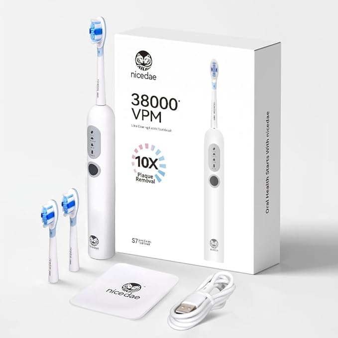 UltraSonic Pro Whitening Toothbrush – 37200/Min Vibrations 180-Day Battery 2 Brush Heads &amp Travel-Friendly – Dentist-Recommended Deep Clean