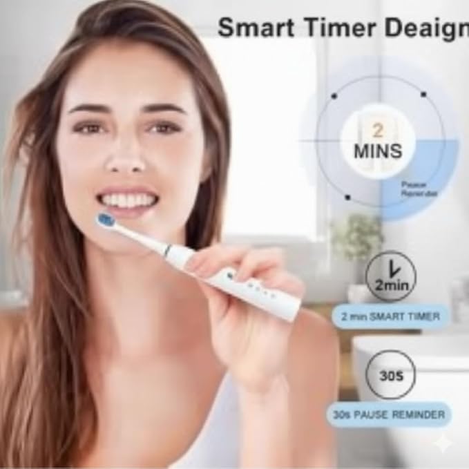 X-3 Electric Sonic Toothbrush with 2 Minute Smart Timer 30s Pause Reminder 45000 VPM 6 Modes 3 Replacement Brush Heads IPX7 Waterproof USB Fast Charging Black
