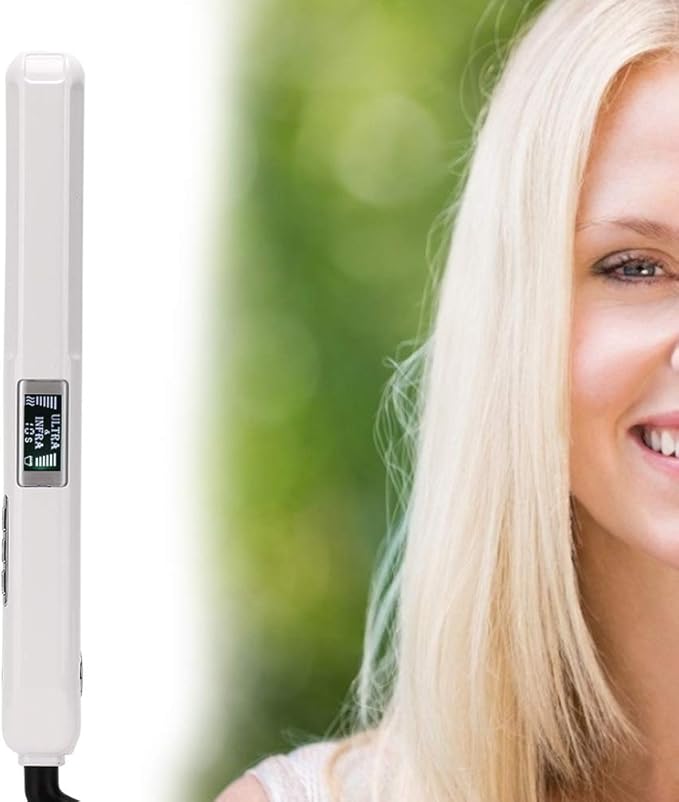 Infrared Hair Straightener Cold Technology LCD Display Adjustable Care Time Rotatable Power Line Straighten &amp  Hair Layer (White US standard (110-240v))