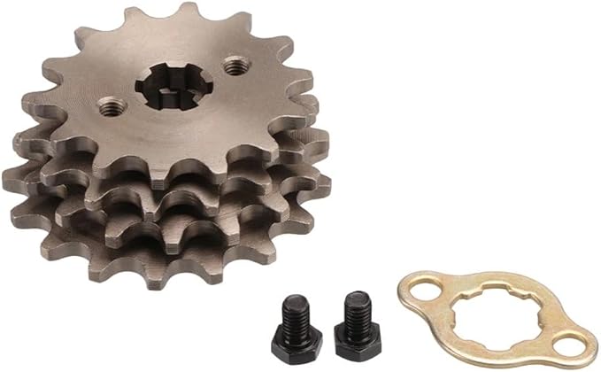 Fit For 415# 17MM Tooth NO. 14T 15T 16T 17T Item Diameter : 1.7cm Item Weight : 0.16kg Item Height : 1cm Item Width : 10cm Item Length : 10cm Replacement parts(17T)