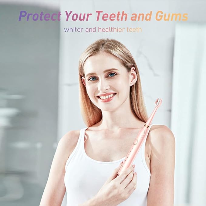 Sonic Electric Toothbrush USB Rechargeable Powerful Sonic Cleaning Tooth Brush with 6 Modes 5 Brush Heads + 1 Facial Cleansing Brush Head + 1 Face Massage Head Whitening Toothbrushes
