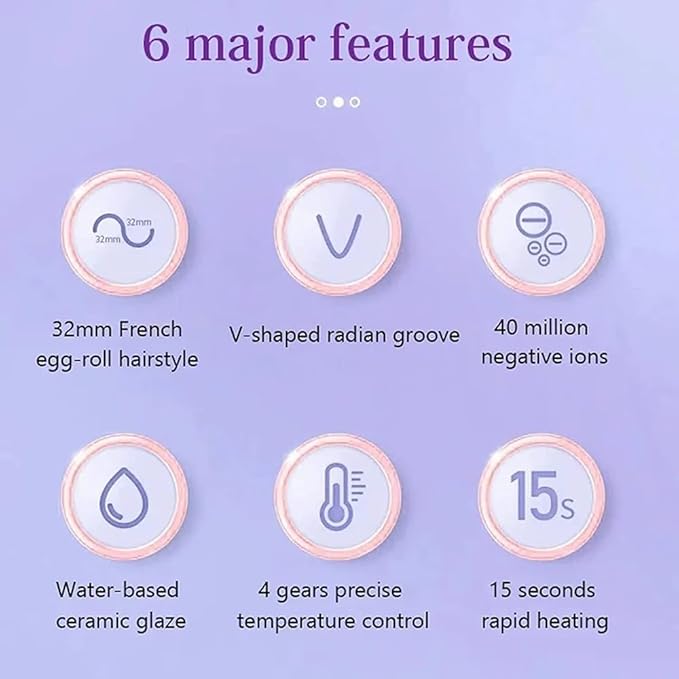 French Wave Curling Iron Rommantic French Egg Roll Curling Iron Egg-Roll Hairstyle Water Ripple V-Shaped 32mm Curling Wand (Pink+Purple)