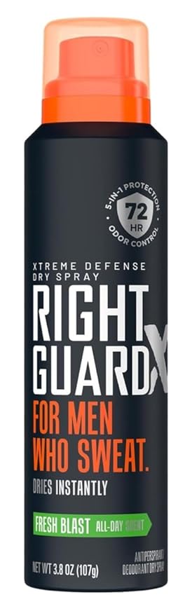 Right Guard Xtreme Defense Dry Spray Fresh Blast 3.8 Ounce Men (Pack of 2)
