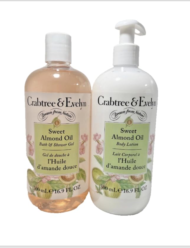Crabtree &amp Evelyn Sweet Almond Oil Bath and Shower Gel &amp Body Lotion (16.9 fl oz each)