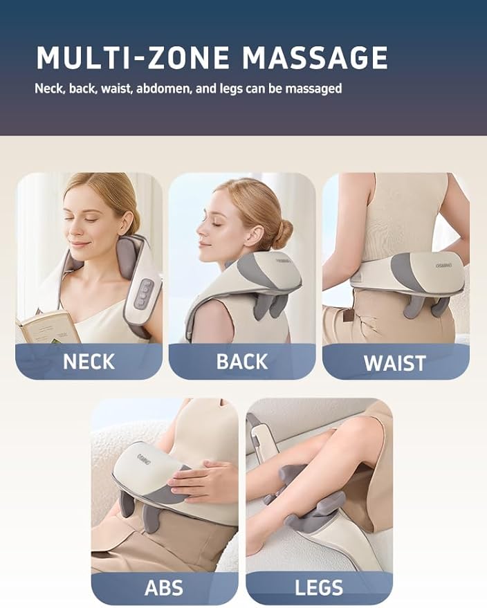 Shiatsu Neck and Shoulder Massager with Heat 6D Deep Tissue Massager for Pain Relief Cordless Portable Electric Kneading Massager for Home Office Gift for Mom Dad Birthday New Year