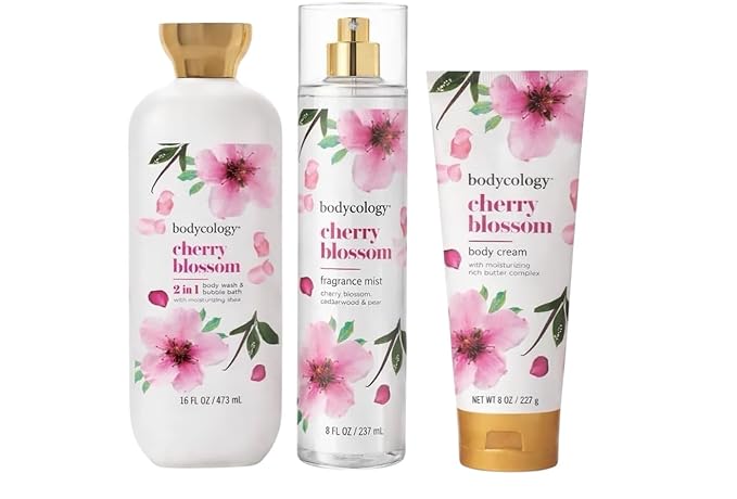 Cherry Blossom Collection – 2-in-1 Body Wash &amp Bubble Bath Fragrance Mist Body Cream – Choose one or the 3-Piece Set (Cherry Blossom 3-Piece Set)