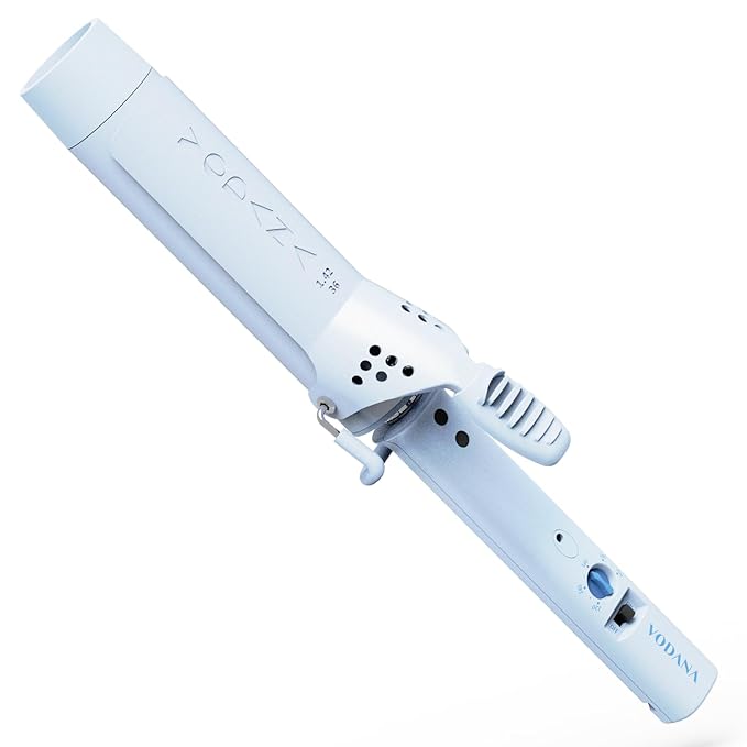 VODANA Professional GlamWave Ceramic Curling Iron Long-Lasting Natural Curls Instant Heat Hair Curler Curling Wand Available in USA (1.4 inch Creamy Blue)