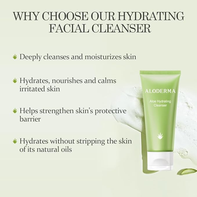 Aloderma Aloe Shower Set - Nourishing Body Wash Hydrating Facial Cleanser - Refreshing Soothing Hydrating