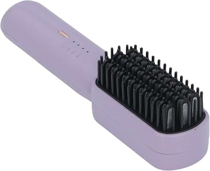 Brrnoo 2500mAh Hair Straightener Brush Fast Heating Portable Hair Straightening Comb with Built in Conditioner and 3 Adjustable Temperature Gears for Women (Purple)