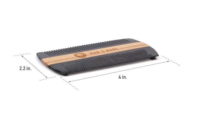 Premium Natural Ox horn and Sandalwood Beard Comb Dual-Action | Double Sided Beard &amp Mustache Comb with Black Protective Case | Perfect Grooming Companion &amp Gift for Men – by Man &amp Mane