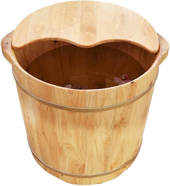 Wooden Foot Tub Adult Footbath Kashiwagi Pedicure Basin Pain Fatigue Relief Foot Washing Barrel Middle-Aged and Elderly Health Care Gift (Size : B tub+Cover)