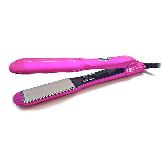 ISO Beauty Gold Collection Metallic Color 1.5 Inch Floating Plates Flat Iron Hair Straightener with Adjustable Auto Power Off Smart Memory Temp Control &amp LCD Display (Pink)