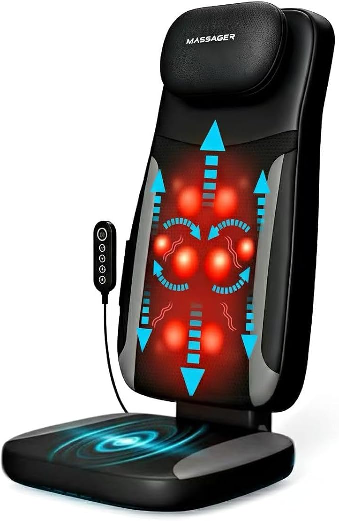 Back Massager with Heat for Office &amp Car Use 4D Shiatsu Technology Full Body Massage Chair Pad for Pain Relief Shiatsu Chair Massager for Recliner &amp Car Seat Adjustable Compression Auto S