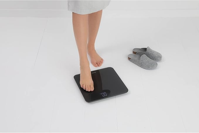 Brabantia Renew Digital Bathroom Weighing (Dark Gray) Battery-Powered Personal Body Weight Scales with Backlit LED Display