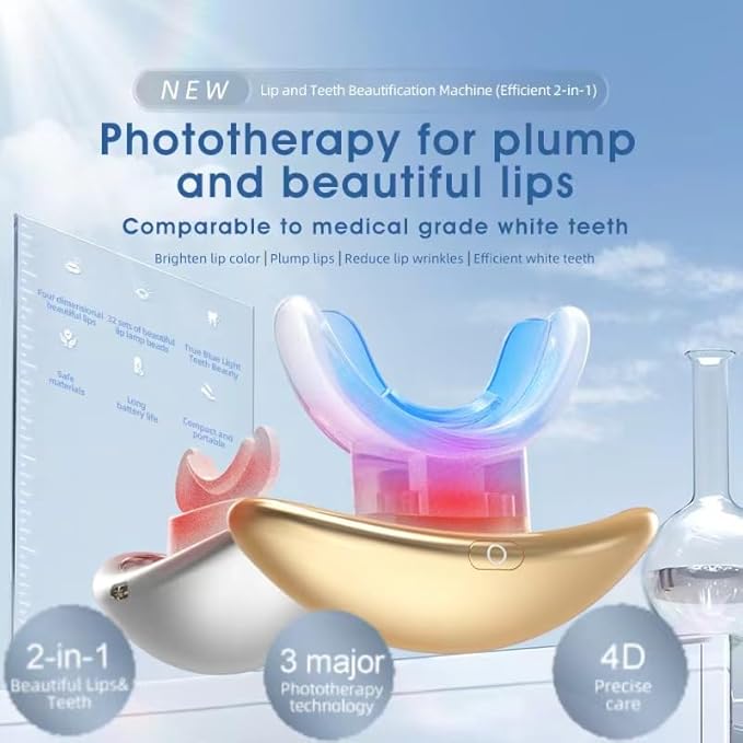 Red Light Therapy Device for Face|2-in-1Red Light Therapy Lip PlumperAnti-AgingWrinkle Reduction|FullerMore Vibrant Lips (Golden)