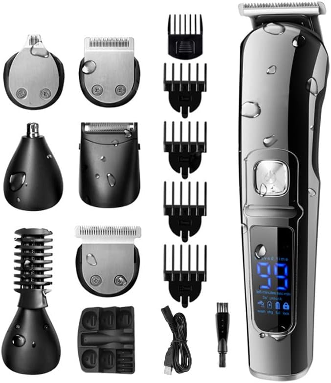 Barber Scissors Hair Clippers for Men 6in1 Facial Grooming Set Hair Trimmer Waterproof Electric Shaver Hair Clipper Men Eyebrow Nose Ear trimer Beard Stubble Trimmer