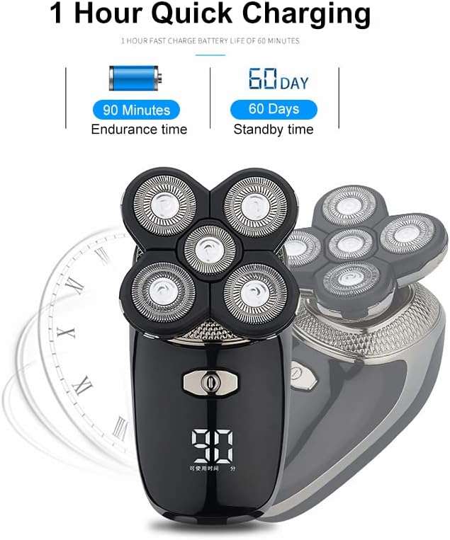 Head Shavers for Bald Men 5D Floating Heads Electric Shaver 5 in 1 Rechargeable Razors Hair Clipper Nose Ear Hair Trimmer Men Facial Cleaning Brush