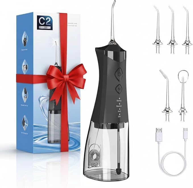Water Dental Flosser Cordless for Teeth 350ML Water Dental Flosser Teeth Pick 4 Modes Portable Oral Irrigator with 4 Jet Tips Rechargeable Flossers Oral Irrigator IPX7 Waterproof for Home Travel