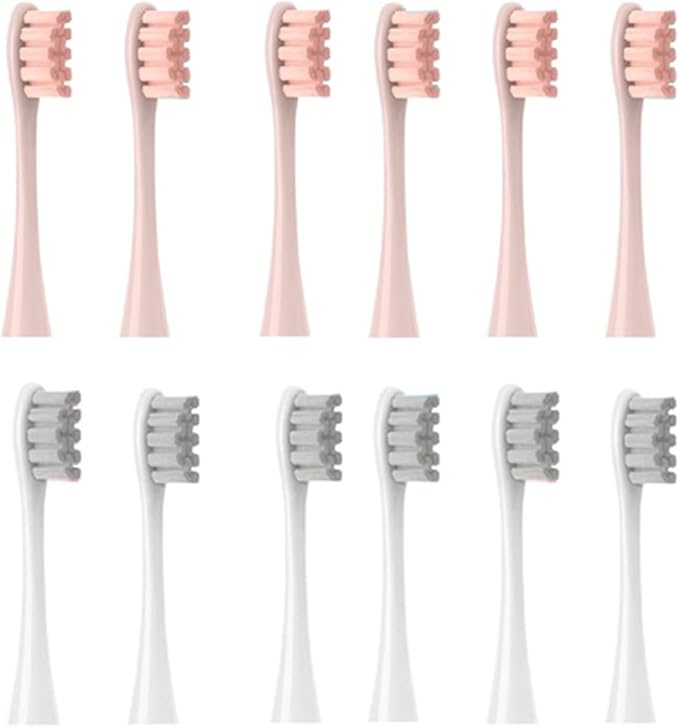 12PCS Replacement Tooth Brush HeadsCompatible for Oclean X/X PRO/ Z1/ F1/ One/Air 2 /SE Sonic Soft Electric(6 Pink 6 Grey)