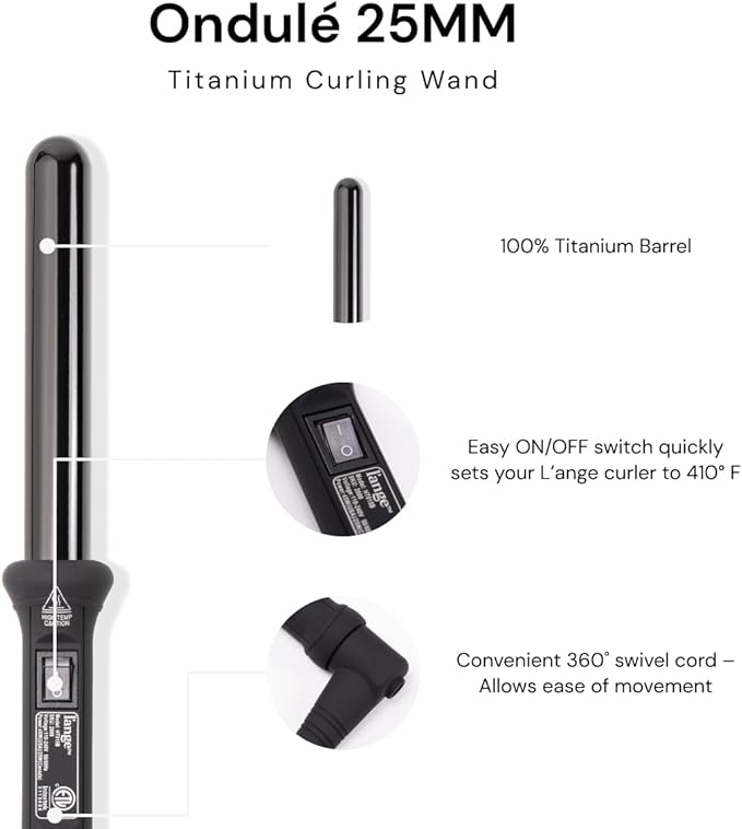 L'ANGE HAIR Ondulé 25 MM Ceramic Curling Wand | Professional Hot Tools Curling Iron 1 Inch | Salon Hair Styling Wands for Beach Waves | Best Hair Curler Wand for Frizz-Free Lasting Curls